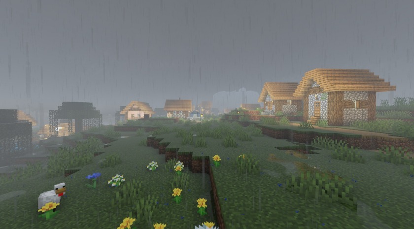A village in the rain