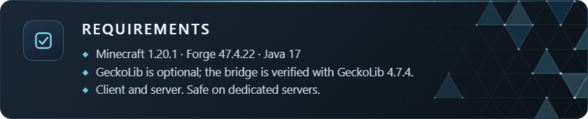 Requirements: Minecraft 1.20.1, Forge 47.4.22, Java 17